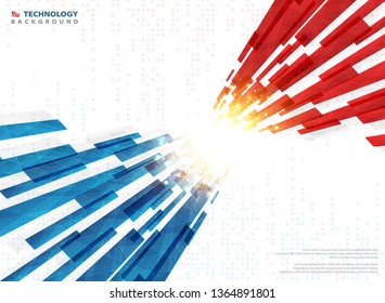 Abstract blue red technology line geometric with golden light digital background. You can use for ad, poster, artwork, presentation, annual report, cover artwork. illustration vector eps10