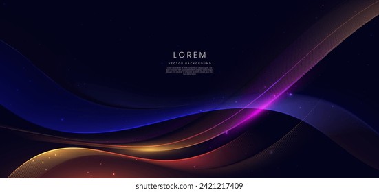 Abstract blue and red wave lines glowing on dark blue background with copy space for text. Luxury design style. Vector illustration