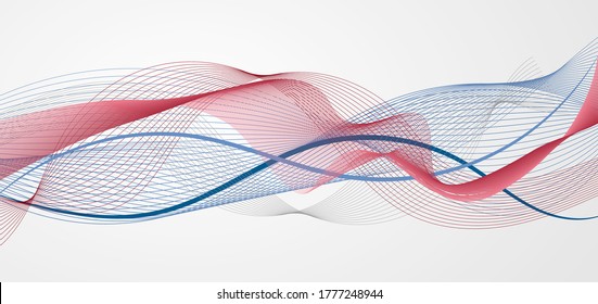 Abstract blue and red wave or wavy line on white background. Vector illustration