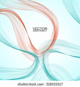 Abstract blue and red waves on light blue background. Vector illustration. Eps 10