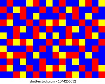 abstract blue red yellow garish background of patterned squares 