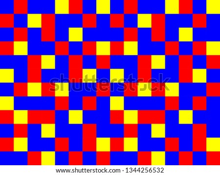abstract blue red yellow garish background of patterned squares 