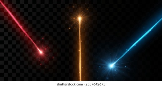 
Abstract blue, red, yellow laser beam. Isolated on transparent black background.
