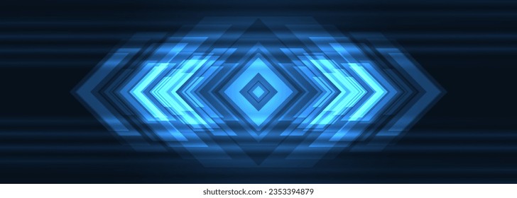 Abstract blue rhomb and arrows high-speed movement futuristic technology background concept. Dynamic motion blue digital hi tech arrows. Technology vector illustration