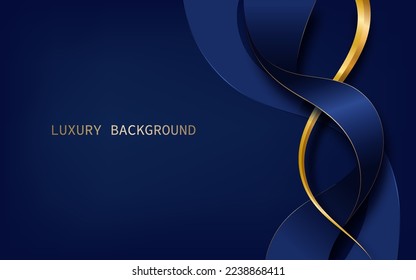 Abstract blue ribbon and golden line wave elements.  Vector illustration