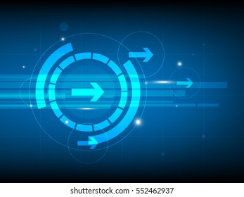 Abstract blue right arrow circle digital technology background, futuristic structure elements concept background design