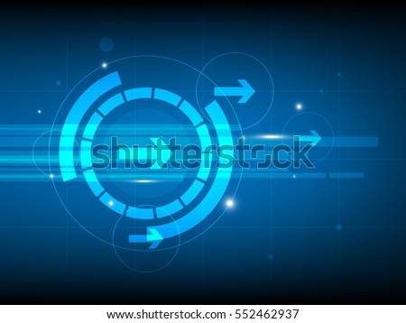 Abstract blue right arrow circle digital technology background, futuristic structure elements concept background design
