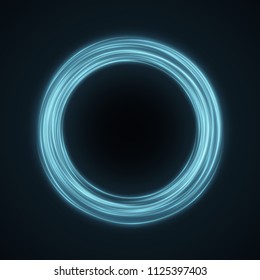 Abstract blue ring of swirling neon lines on a black background. Fantastic circle. Chaotic luminous lines. Vector illustration. EPS 10