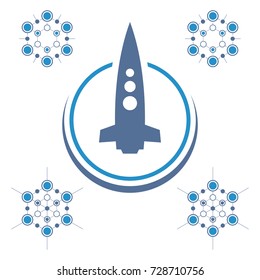 Abstract blue rocket. Technology logo template.