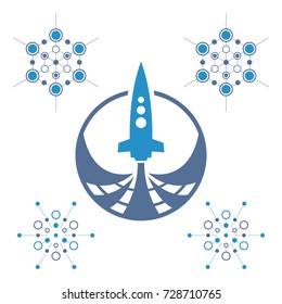 Abstract blue rocket. Technology logo template.