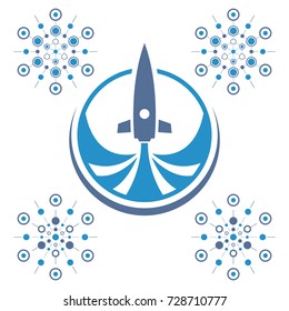 Abstract blue rocket. Technology logo template.