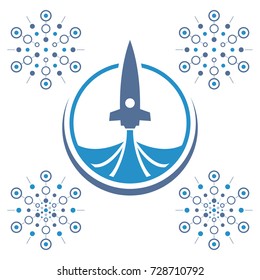Abstract blue rocket. Technology logo template.