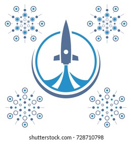 Abstract blue rocket. Technology logo template.