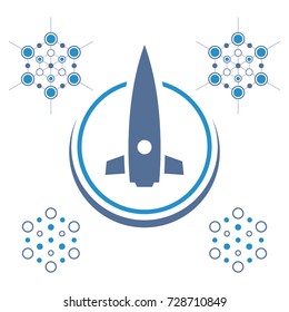 Abstract blue rocket. Technology logo template.