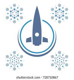 Abstract blue rocket. Technology logo template.