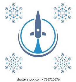 Abstract blue rocket. Technology logo template.