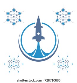Abstract blue rocket. Technology logo template.