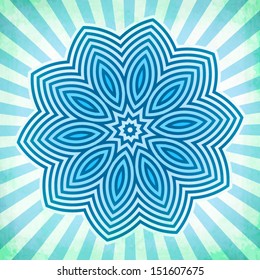 Abstract blue rosette at grunge stripes background