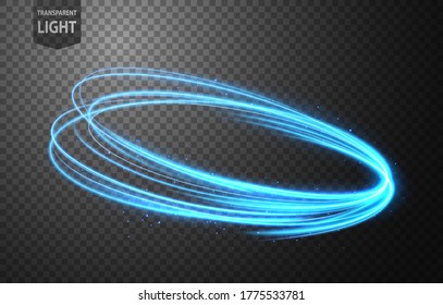 Abstract blue rotating line of light with a transparent background, isolated and easy to edit. Vector Illustration