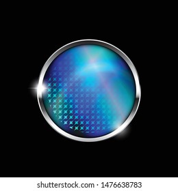 Abstract blue round background with a silver frame, with space for your text. Vector illustration.