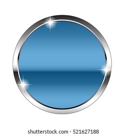 Abstract blue round background in a silver frame, stylized as a mirror surface. Vector illustration, on transparent background.