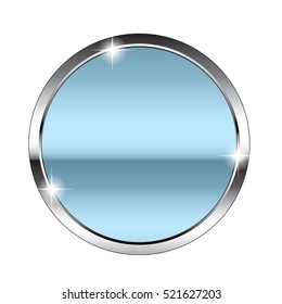 Abstract blue round background in a silver frame, stylized as a mirror surface. Vector illustration, on transparent background.