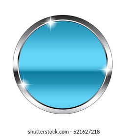 Abstract blue round background in a silver frame, stylized as a mirror surface. Vector illustration, on transparent background.