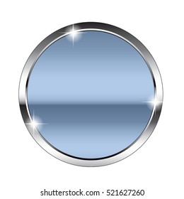 Abstract blue round background in a silver frame, stylized as a mirror surface. Vector illustration, on transparent background.
