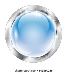 Abstract blue round background in a silver frame, with space for your text. Vector illustration, on transparent background.