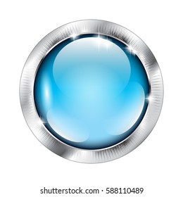 Abstract blue round background with a silver frame, with space for your text. Vector illustration.