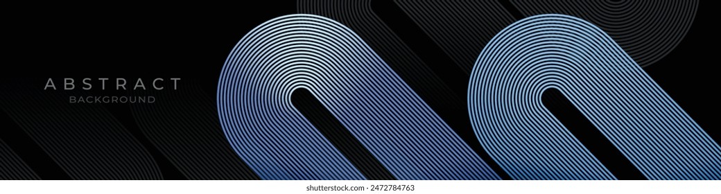 Abstractas azul redondo geométrico sobre fondo oscuro. Líneas de rayas diagonales de color gris azulado brillante. Elemento de Diseño gráfico moderno. Concepto de tecnología futurista. Traje para póster, portada, Anuncio, presentación