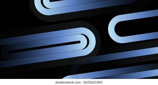 Abstrato azul redondo geométrico em fundo escuro. Linhas diagonais cinzentas cinzentas brilhantes. Elemento de design gráfico moderno. Conceito de tecnologia futurista. Terno para cartaz, capa, banner, apresentação