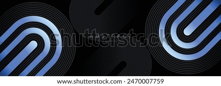 Abstract blue round geometric on dark background. Shiny blue gray diagonal stripes lines. Modern graphic design element. Futuristic technology concept. Suit for poster, cover, banner,  presentation