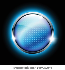 Abstract blue round textured background with a silver frame. Vector illustration.