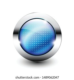 Abstract blue round textured background with a silver frame. Vector illustration.