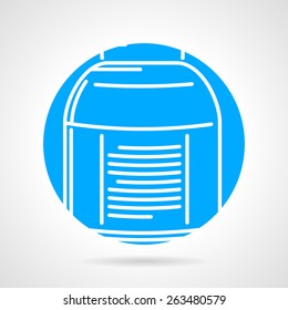 Abstract blue round vector icon with flat white line creatine bottle on gray background. Sports nutrition for increase strength, muscle mass and short-term anaerobic endurance on workout. 