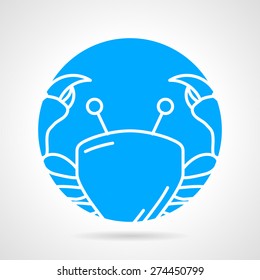 Abstract blue round vector icon with white line crab on gray background.