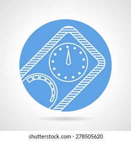 Abstract blue round vector icon with white line diving device for pressure control on gray background.