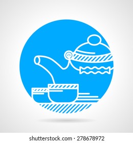 Abstract blue round vector icon with white line set for tea ceremony on gray background. 