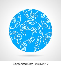 Abstract blue round vector icon with white line tentacles on gray background.