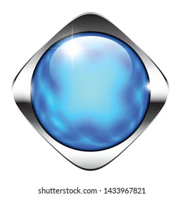 Abstract blue rounded square background with a silver frame, with space for your text. Vector illustration