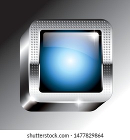 Abstract blue rounded square background with a silver frame, with space for your text. Vector illustration