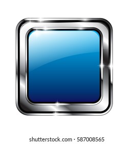 Abstract blue rounded square background with a silver frame, with space for your text. Vector illustration.