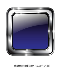 Abstract blue rounded square background with a silver frame, with space for your text. Vector illustration.