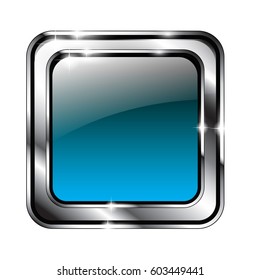 Abstract blue rounded square background with a silver frame, with space for your text. Vector illustration.