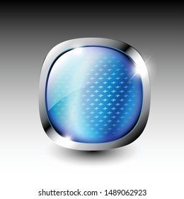 Abstract blue rounded square textured background with a silver frame. Vector illustration.