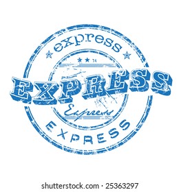 Abstract blue rubber office stamp with the word express written on the stamp
