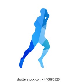 Abstract blue running man. Runner vector silhouette. Profile, side view