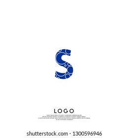 abstract blue S logo letter in dots pattern design concept