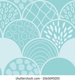 Abstract blue scales doodle repeating vector pattern